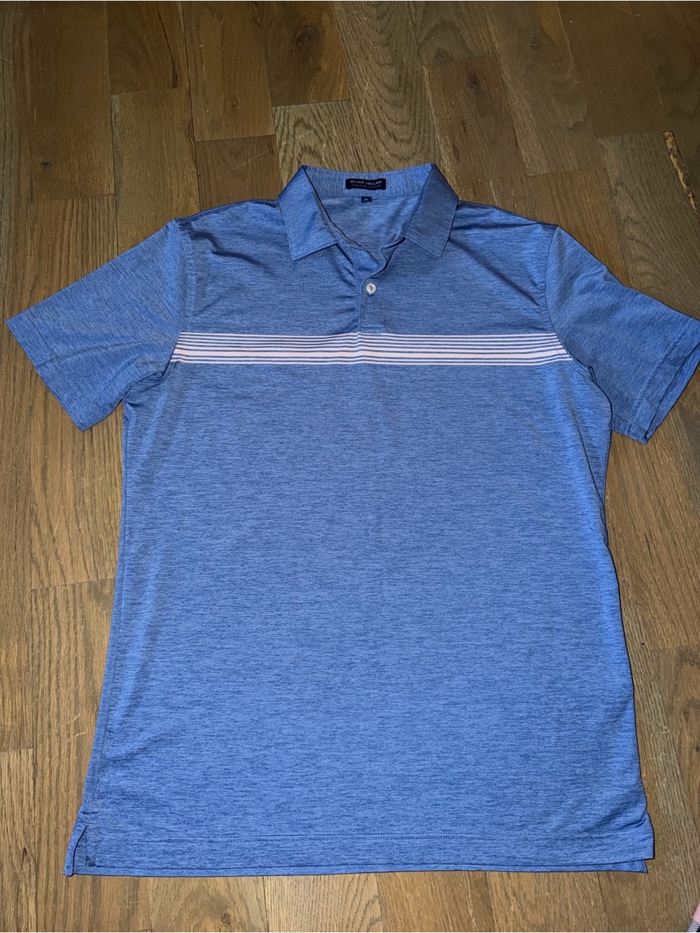 Peter Millar Blue Polo with Horizontal Chest Stripe